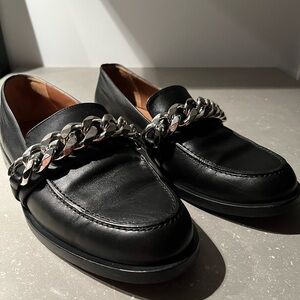 Givenchy Black Leather Loafers with Silver Chain